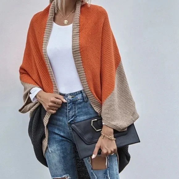 Cozy Color Block Open Front Oversized Cardigan - Picture 1 of 5